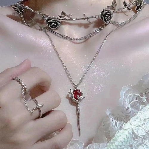 Litlookz Studio Rose Shaped Stoned Necklace