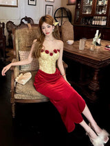 Litlookz Studio Rose Velvet Corset Midi Dress, view 2