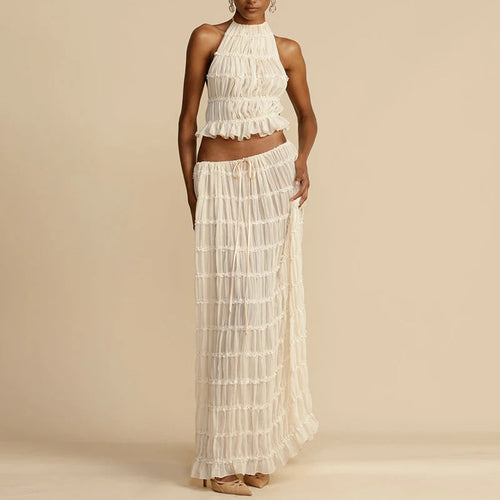 Litlookz Studio Ruched Backless Top & Maxi Skirt Two Piece Set