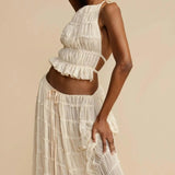Litlookz Studio Ruched Backless Top & Maxi Skirt Two Piece Set, view 3