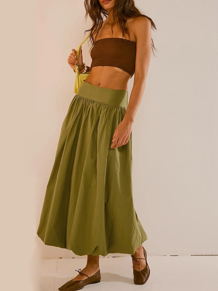 Litlookz Studio Ruched Bubble Hem Midi Skirt