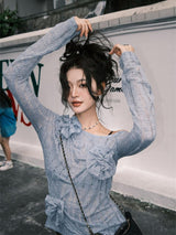 Litlookz Studio Ruched Flower Top, view 3