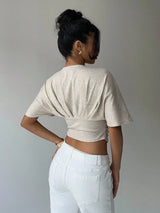 Litlookz Studio Ruched V Neck Crop Top, view 2