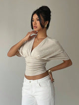 Litlookz Studio Ruched V Neck Crop Top, view 3