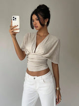 Litlookz Studio Ruched V Neck Crop Top, view 4