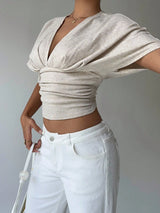 Litlookz Studio Ruched V Neck Crop Top, view 5