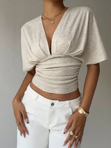 Litlookz Studio Ruched V Neck Crop Top, view 6