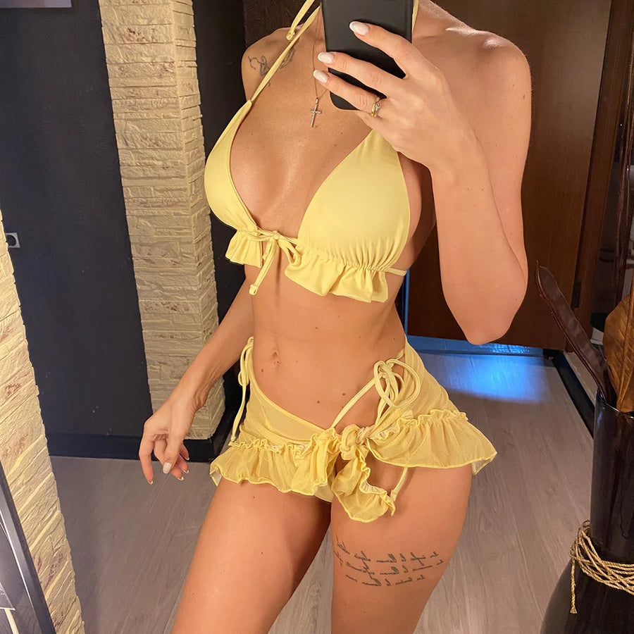 Litlookz Studio Ruffle Triangle Bikini Set