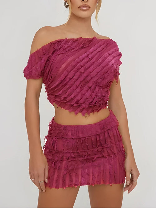 Litlookz Studio Ruffled One Shoulder Top & Mini Skirt Two Piece Set