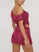 Litlookz Studio Ruffled One Shoulder Top & Mini Skirt Two Piece Set, view 2