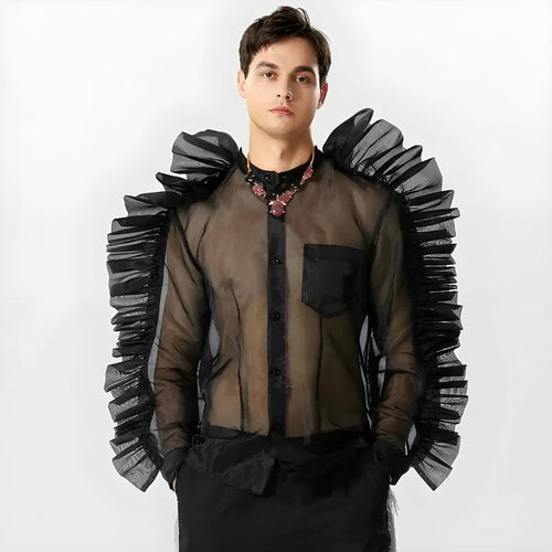 Litlookz Studio Ruffled Sleeve Sheer Shirt