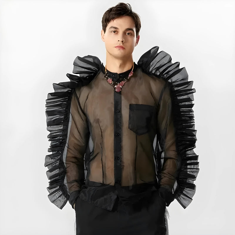 Litlookz Studio Ruffled Sleeve Sheer Shirt