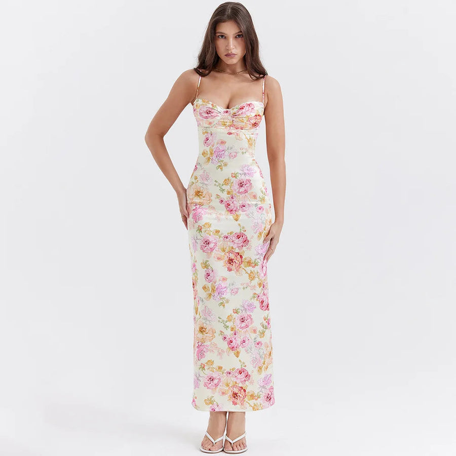 Litlookz Studio Satin Floral Pencil Maxi Dress