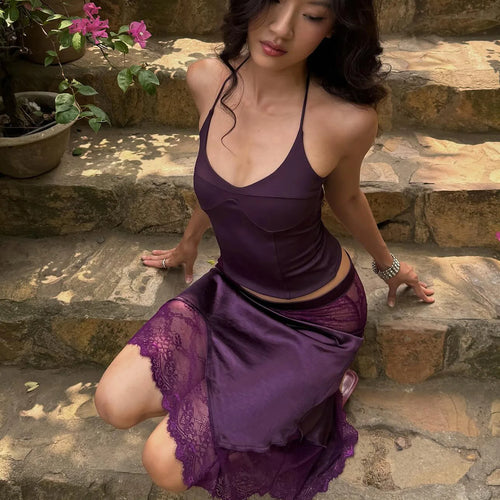 Litlookz Studio Satin Halter Top & Lace Skirt Two Piece Set