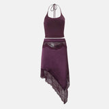 Litlookz Studio Satin Halter Top & Lace Skirt Two Piece Set, view 5