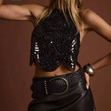 Litlookz Studio Sequined Backless Halter Top, view 4