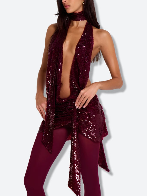 Litlookz Studio Sequined Backless Mini Dress