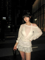 Litlookz Studio Sheer Cross One Shoulder Top, view 3