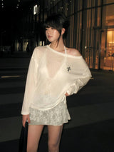 Litlookz Studio Sheer Cross One Shoulder Top, view 4