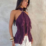Litlookz Studio Sheer Ruffle Halter Top, view 3