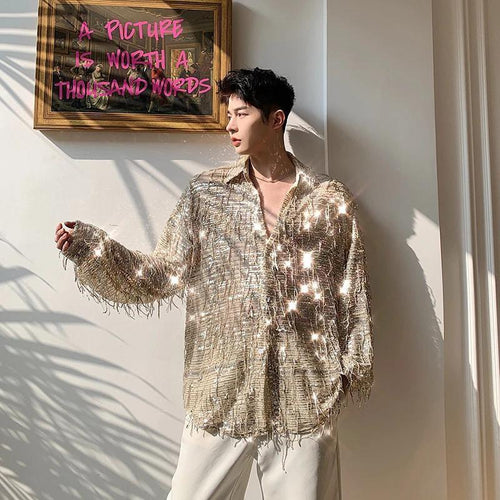 Litlookz Studio Shiny Sequin Sheer Shirt