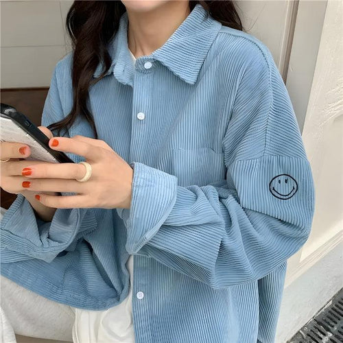 Litlookz Studio Smiley Embroidered Corduroy Shirt