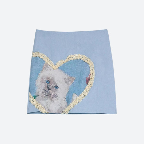 Litlookz Studio Soft Girl Cat Heart Mini Skirt