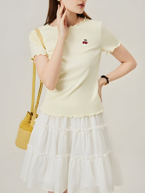Litlookz Studio Soft Girl Cherry Lettuce Edge Tee