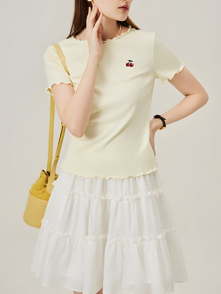 Litlookz Studio Soft Girl Cherry Lettuce Edge Tee