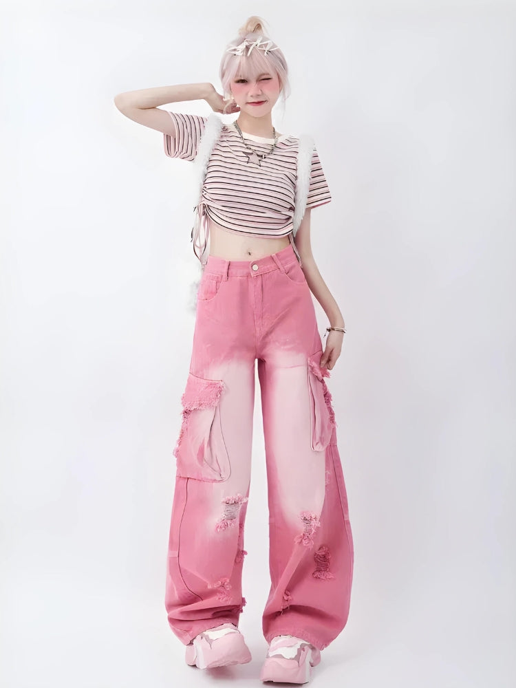 Litlookz Studio Soft Girl Distressed Cargo Jeans