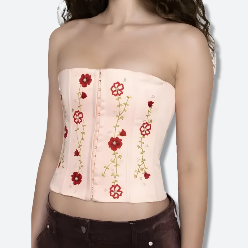 Litlookz Studio Soft Girl Embroidered Beaded Corset Top