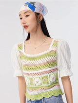 Litlookz Studio Soft Girl Floral Hollow Out Knitted Top, view 2