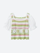Litlookz Studio Soft Girl Floral Hollow Out Knitted Top, view 4