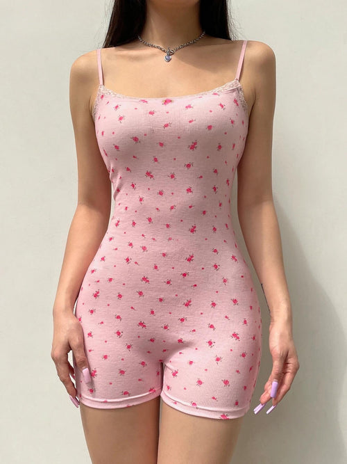 Litlookz Studio Soft Girl Floral Lace Trim Bodysuit