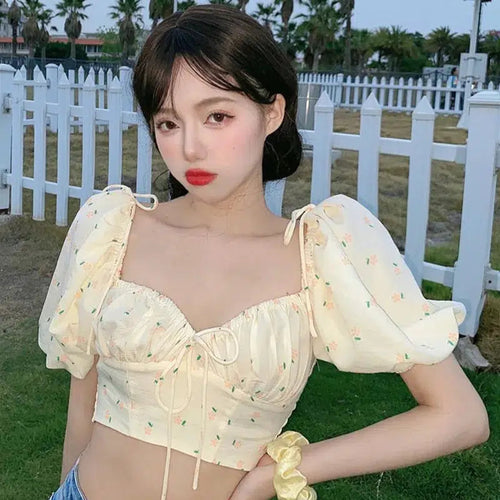 Litlookz Studio Soft Girl Floral Puff Sleeve Crop Top