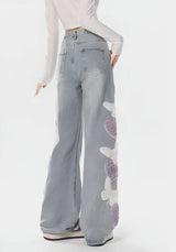 Litlookz Studio Soft Girl Fluffy Heart Butterfly Jeans, view 2