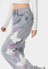 Litlookz Studio Soft Girl Fluffy Heart Butterfly Jeans, view 3