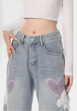 Litlookz Studio Soft Girl Fluffy Heart Butterfly Jeans, view 4