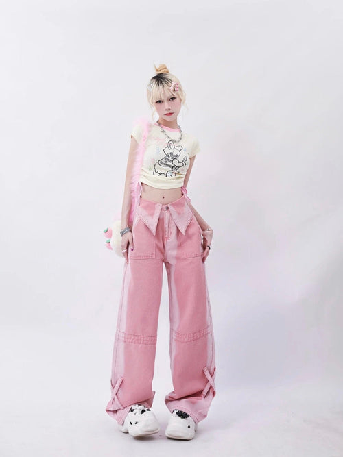 Litlookz Studio Soft Girl Folded Waist Jeans