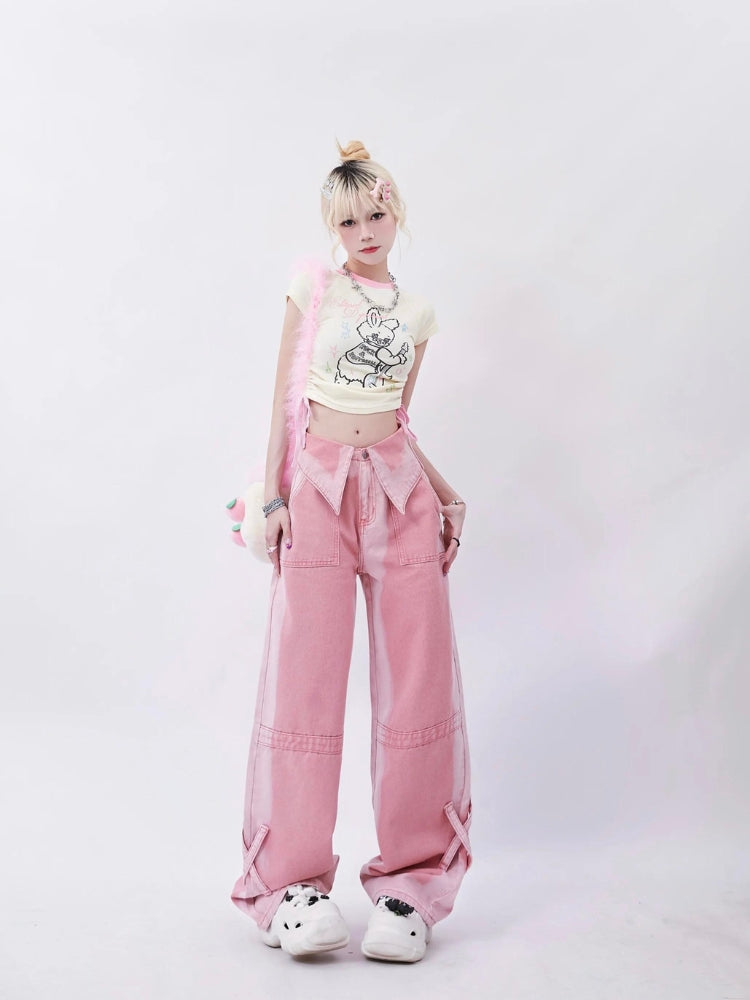 Litlookz Studio Soft Girl Folded Waist Jeans