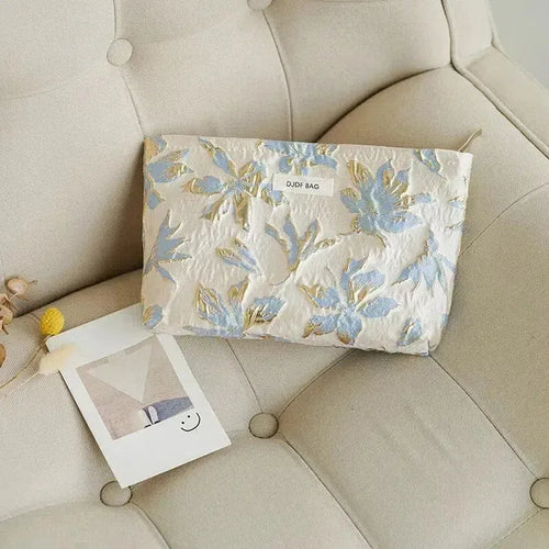 Litlookz Studio Soft Girl Gold Flower Makeup Bag
