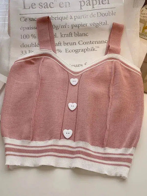 Litlookz Studio Soft Girl Heart Buttoned Knitted Crop Top