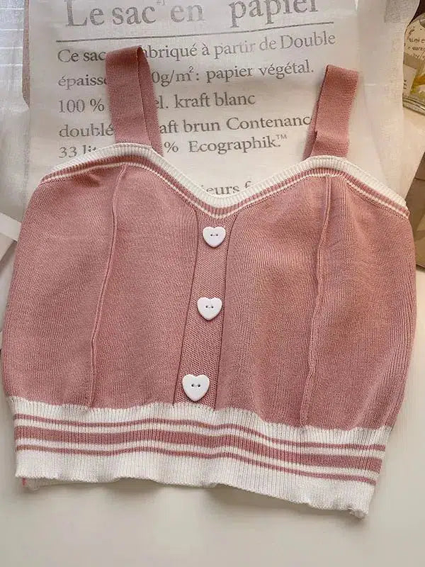 Litlookz Studio Soft Girl Heart Buttoned Knitted Crop Top