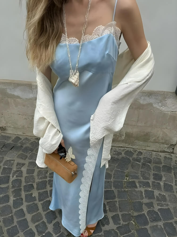 Litlookz Studio Soft Girl Lace Trim Midi Dress
