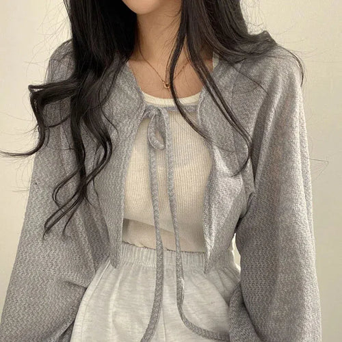 Litlookz Studio Soft Girl Lace Up Crop Cardigan