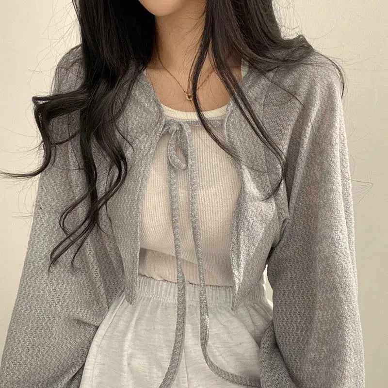 Litlookz Studio Soft Girl Lace Up Crop Cardigan