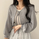 Litlookz Studio Soft Girl Lace Up Crop Cardigan, view 3