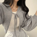 Litlookz Studio Soft Girl Lace Up Crop Cardigan, view 4