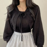 Litlookz Studio Soft Girl Lace Up Crop Cardigan, view 6
