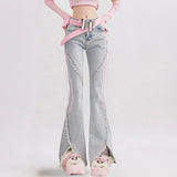 Litlookz Studio Soft Girl Lace Up Slit Flare Jeans, view 2